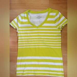Ann Taylor Yellowish Green  & White Striped Top Size Small Pre-owned